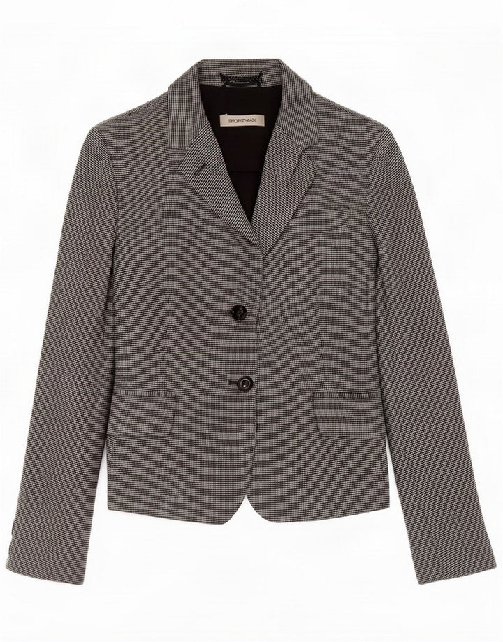 Sportmax Dame 2-knaps Blazer Jacket UK 10 Small Grey Houndstooth Linen