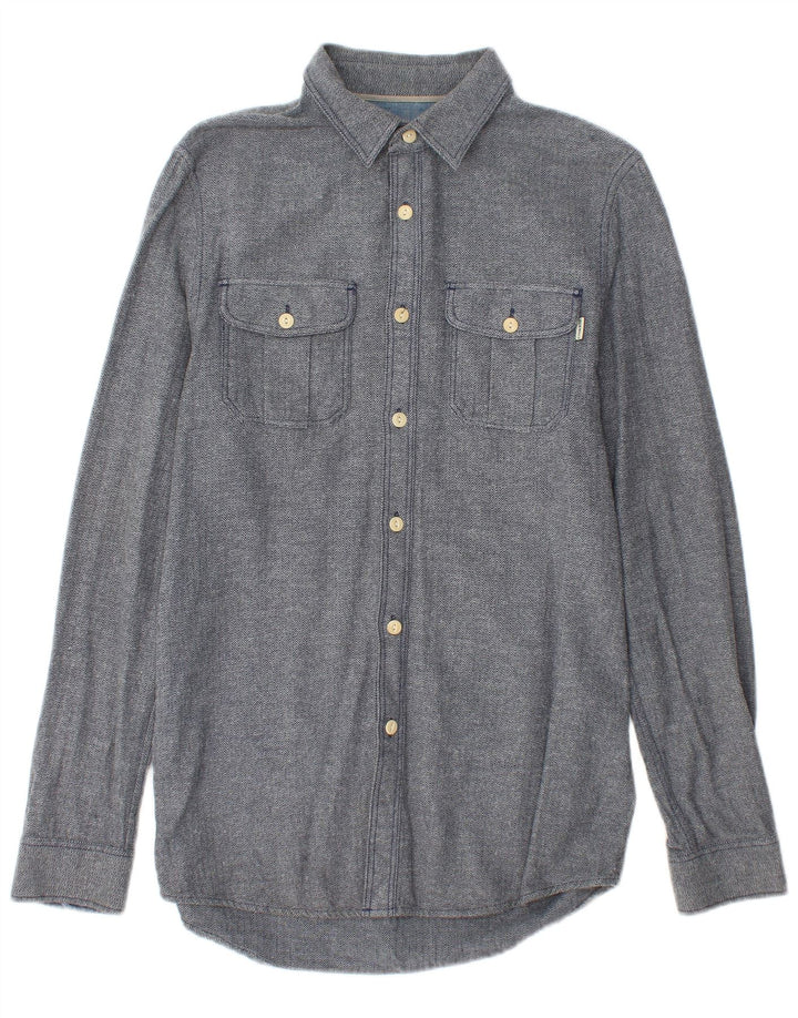 JACK WILLS Mens Flannel Shirt Small Navy Blue Chevron Cotton