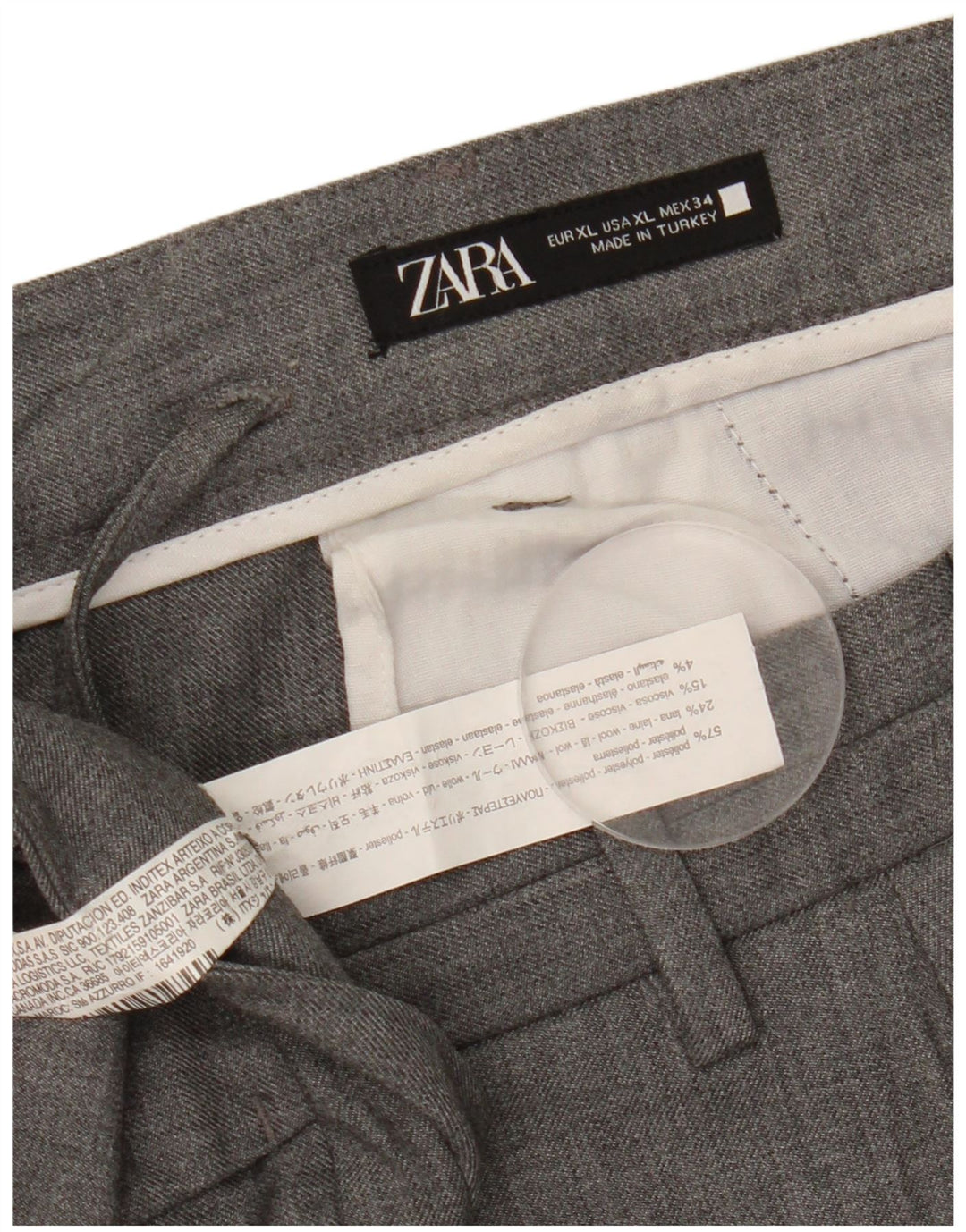 Zara Herre Slim Chino Bukser XL W34 L30 Grå Polyester