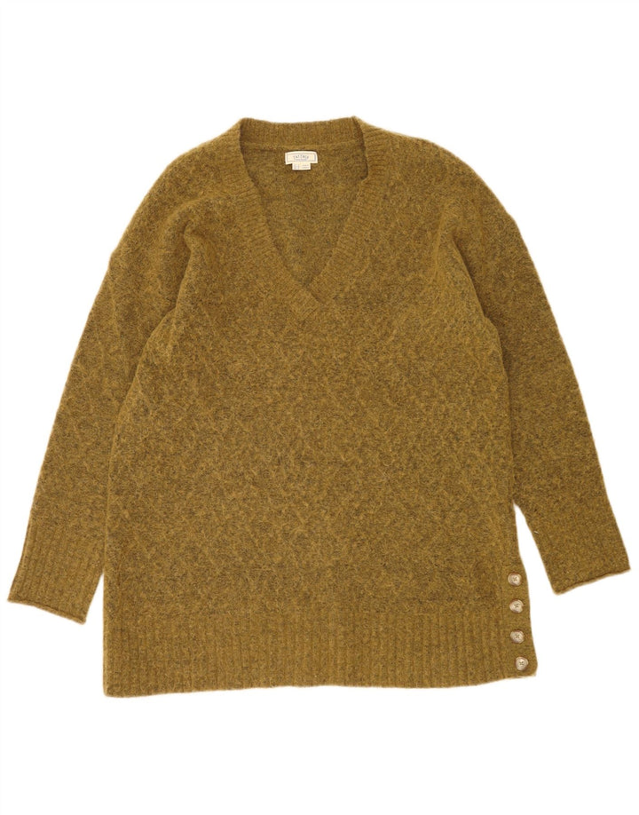 Fat Face Dame V-hals Jumper Sweater UK 14 Stor Khaki Polyester