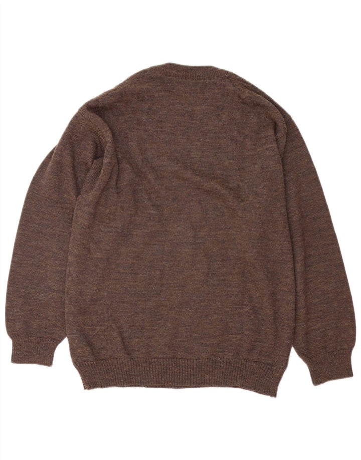 Vintage Herre Crew Neck Jumper Sweater Large Brown Argyle/Diamond