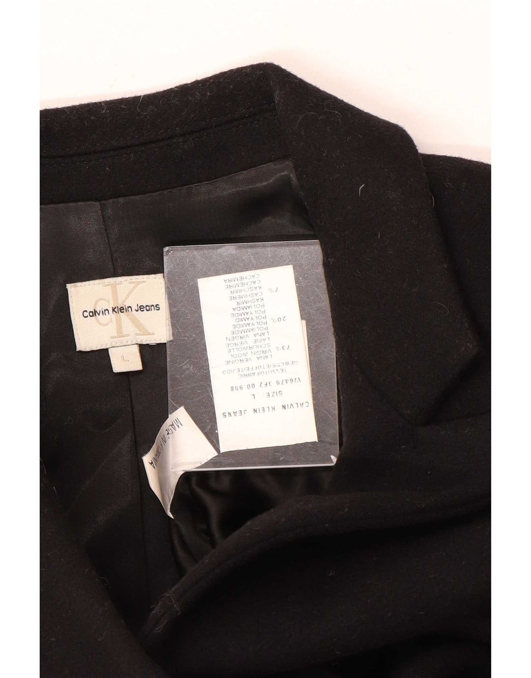 Calvin Klein Jeans Dame Overfrakke UK 14 Stor Sort Uld