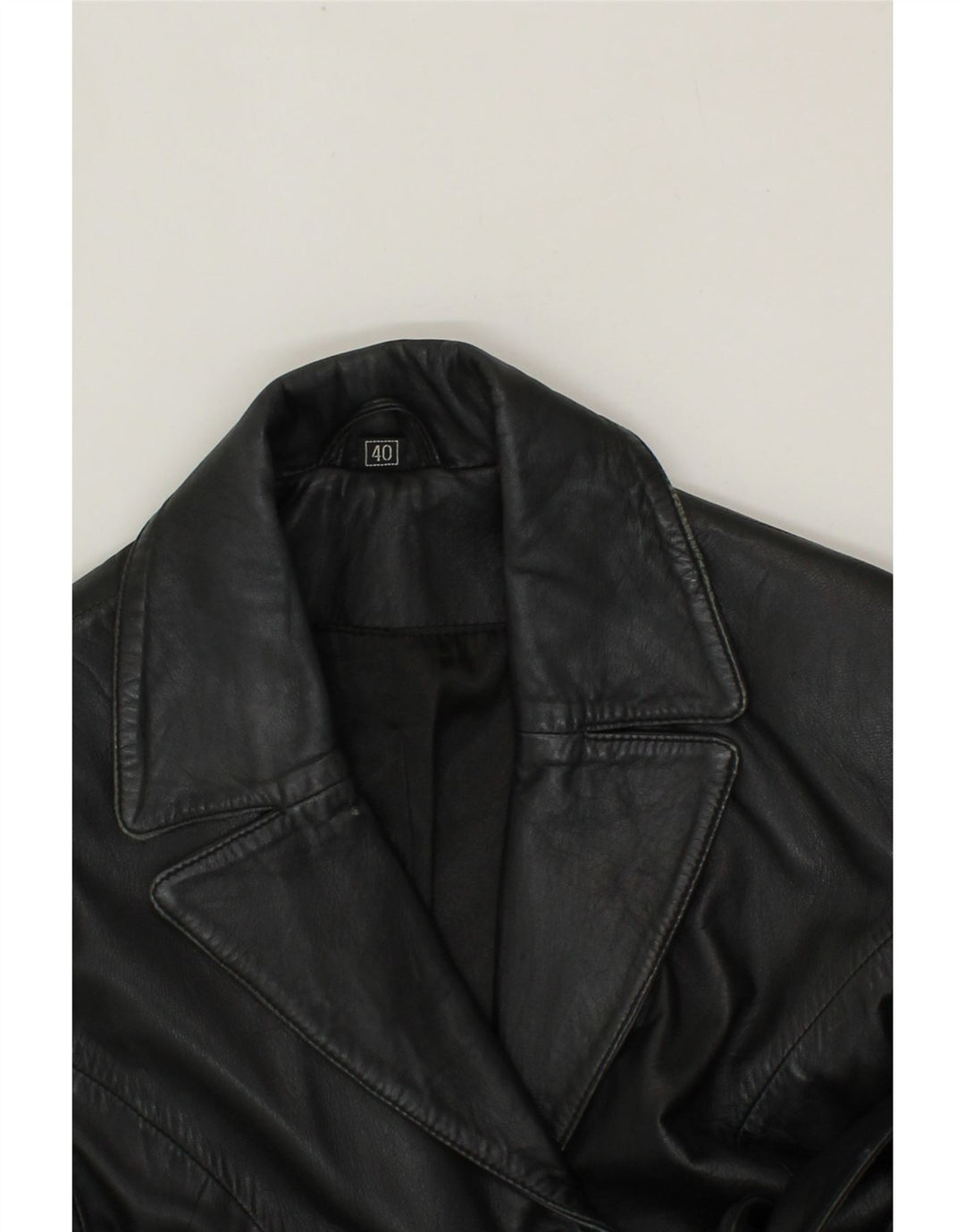 VINTAGE Womens Leather Coat EU 40 Medium Black Leather Vintage Vintage and Second-Hand Vintage from Messina Hembry 