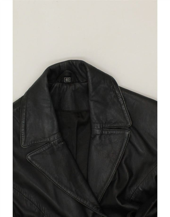 VINTAGE Womens Leather Coat EU 40 Medium Black Leather Vintage Vintage and Second-Hand Vintage from Messina Hembry 