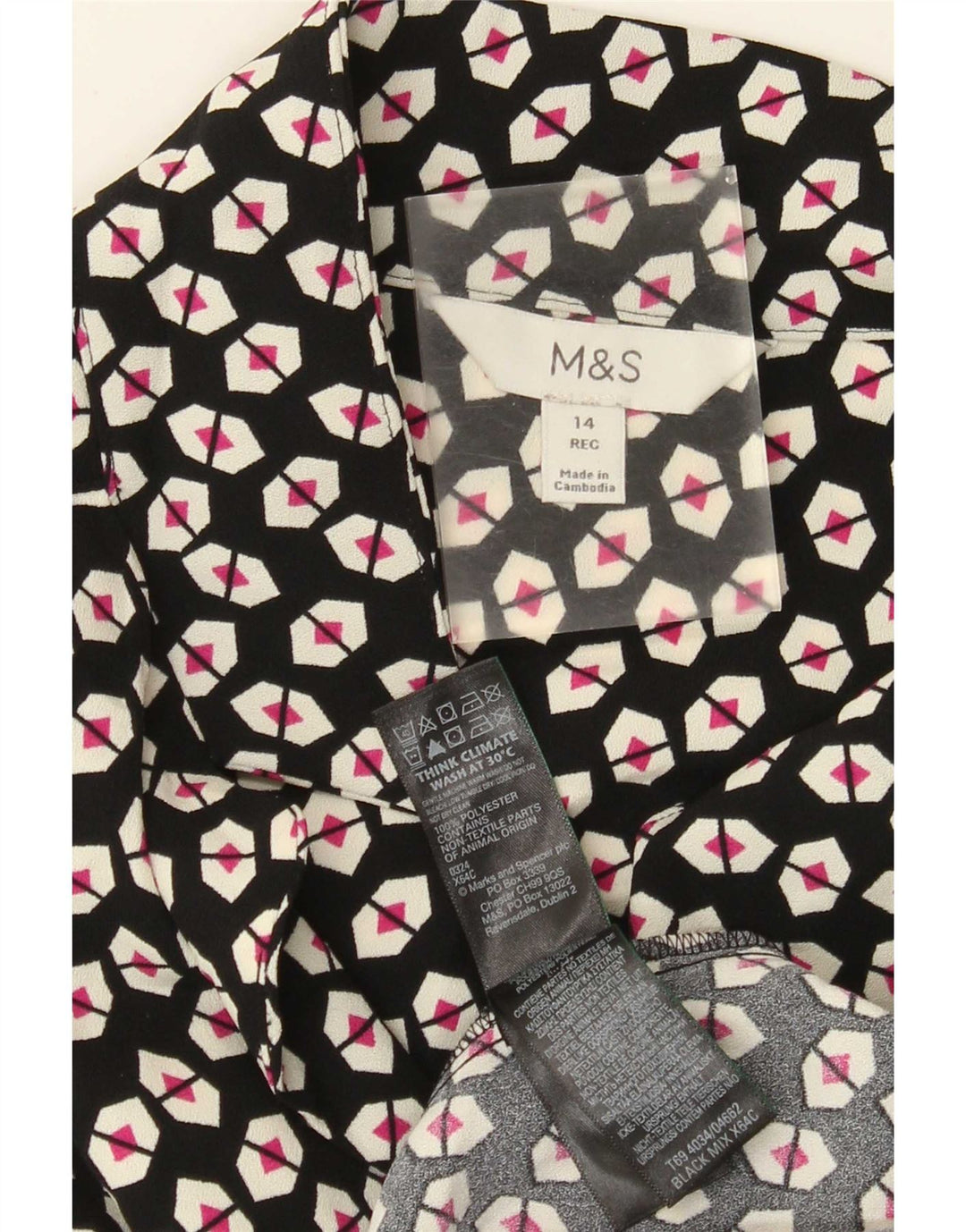 Marks & Spencer skjortekjole til kvinder UK 14 Stor sort geometrisk polyester