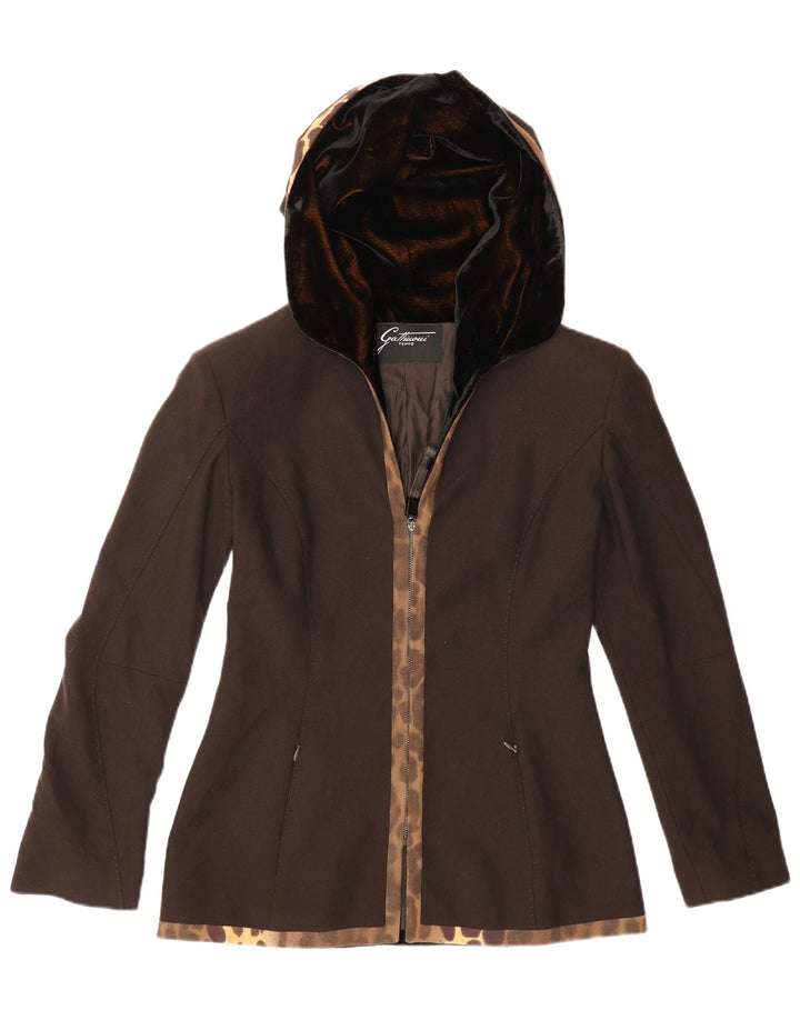 GATTINONI Womens Hooded Blazer Jacket IT 42 Medium Brown Animal Print