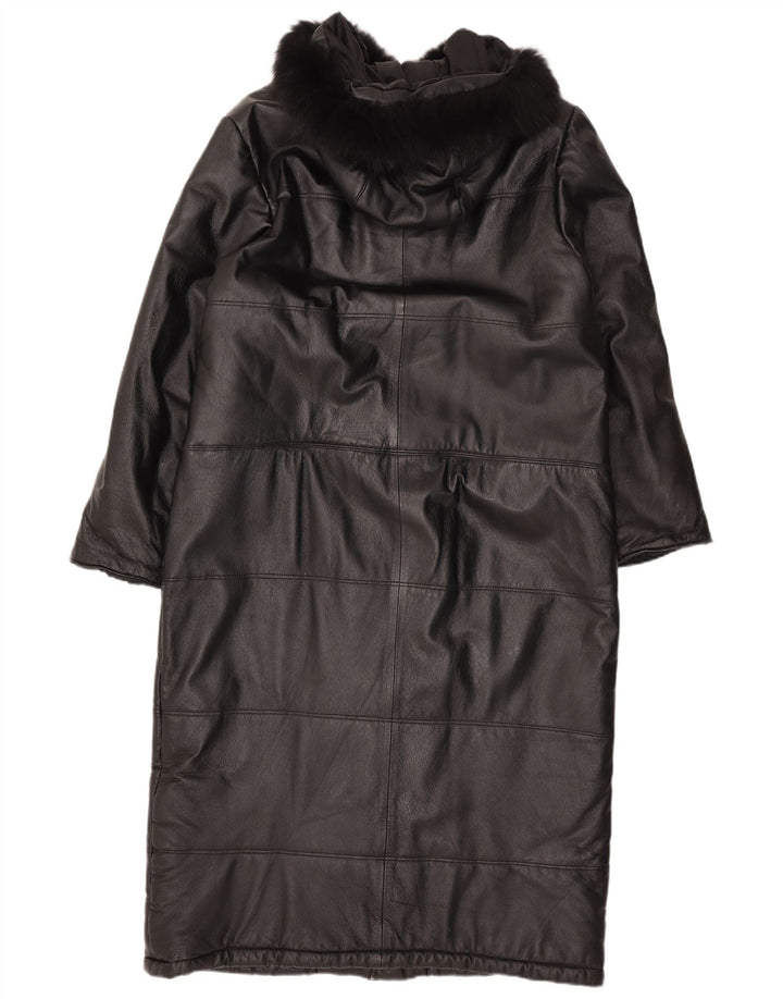 Privilegi Dame Hooded Læder Coat IT 46 Large Black
