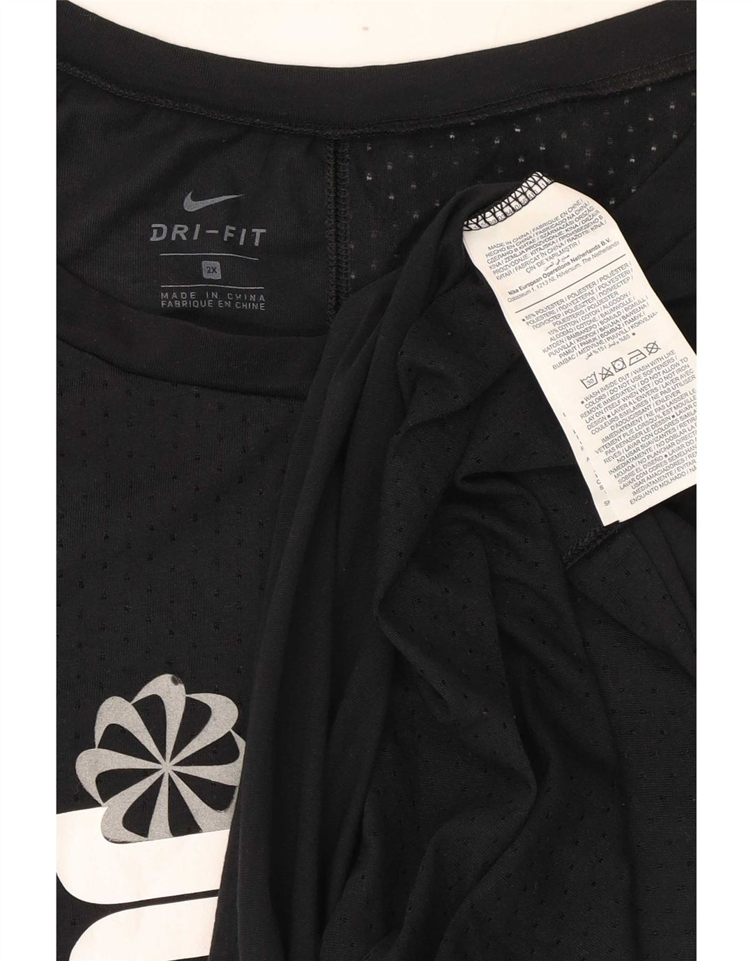 Nike Dame Dri Fit Oversized grafisk T-shirt top UK 20 2XL Sort Polyester
