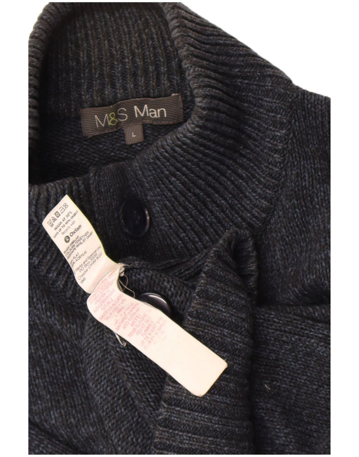 Marks & Spencer Herre Button Neck Jumper Sweater Large Navy Blue Flecked