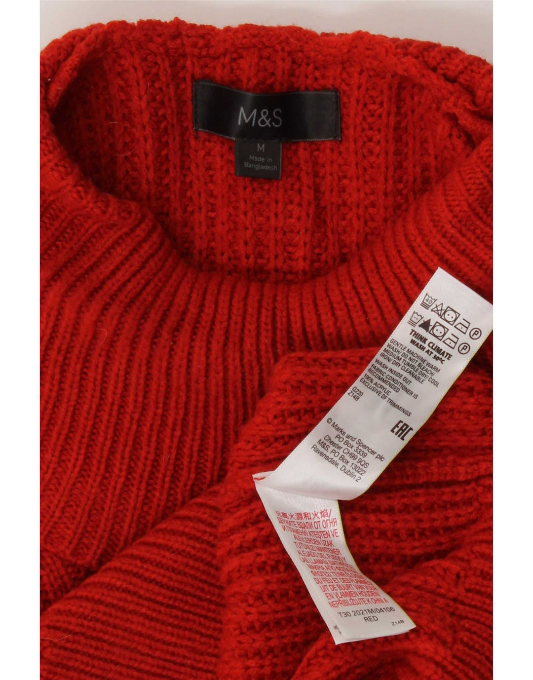 Marks & Spencer Dame Rullehals Sweater UK 14 Medium Rød Akryl