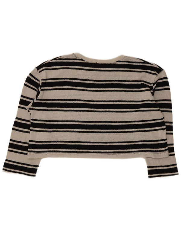 Zara Womens Crop Oversized Top Langærmet UK 16 Stor Sort Stribet