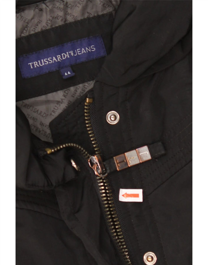 TRUSSARDI JEANS Dame Windbreaker Frakke IT 44 Medium Sort Polyester