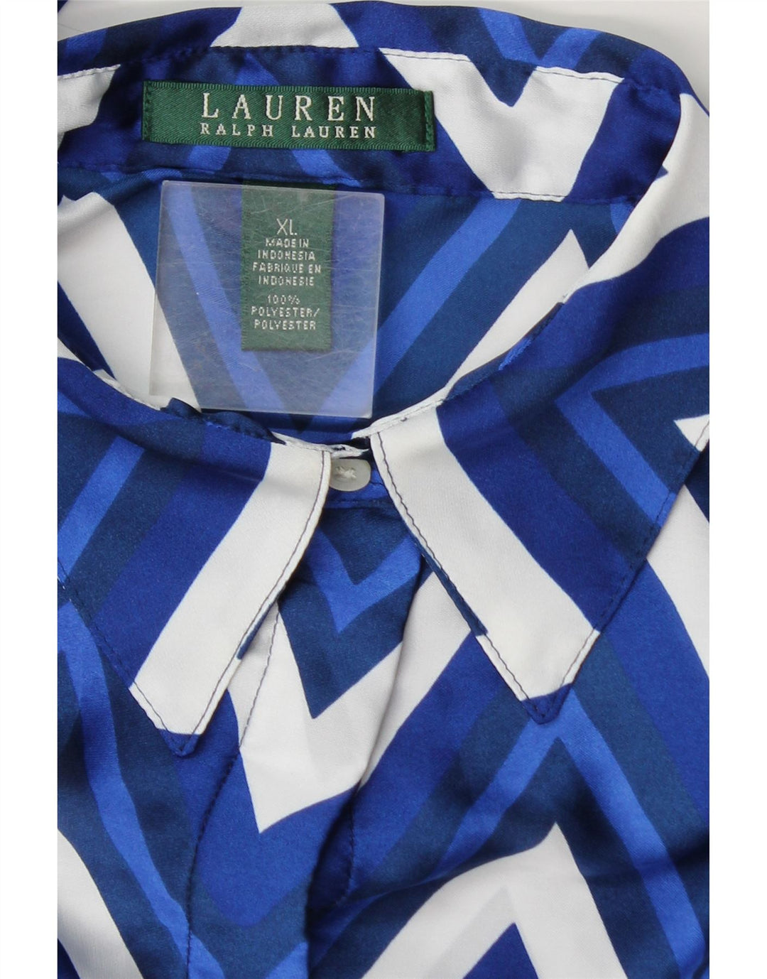 Ralph Lauren Dameskjortebluse UK 18 XL Blå Chevron Polyester