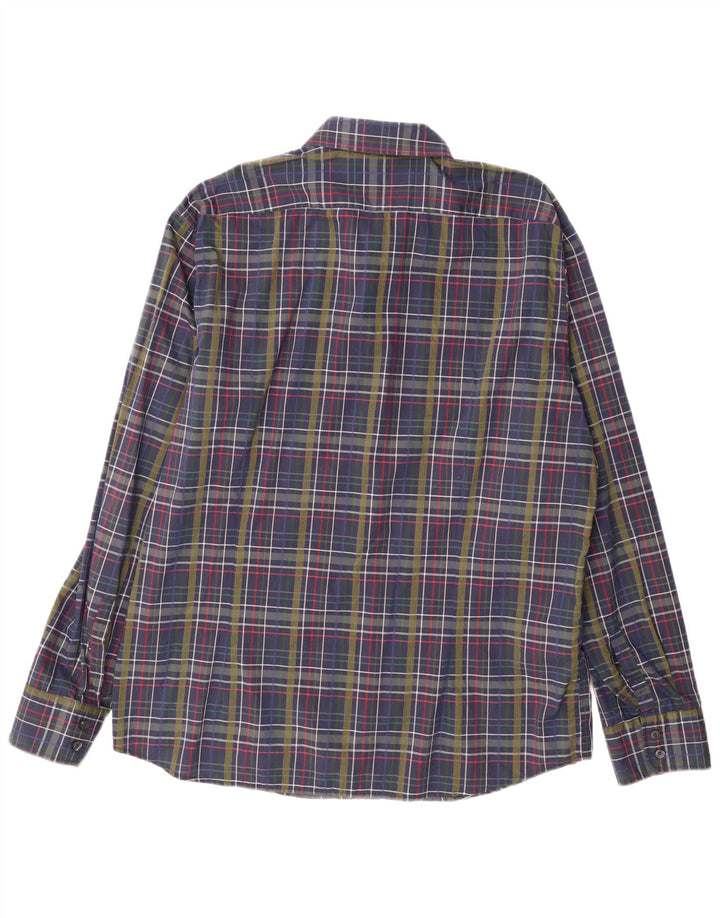 HUGO BOSS Mens Shirt XL Navy Blue Check Cotton