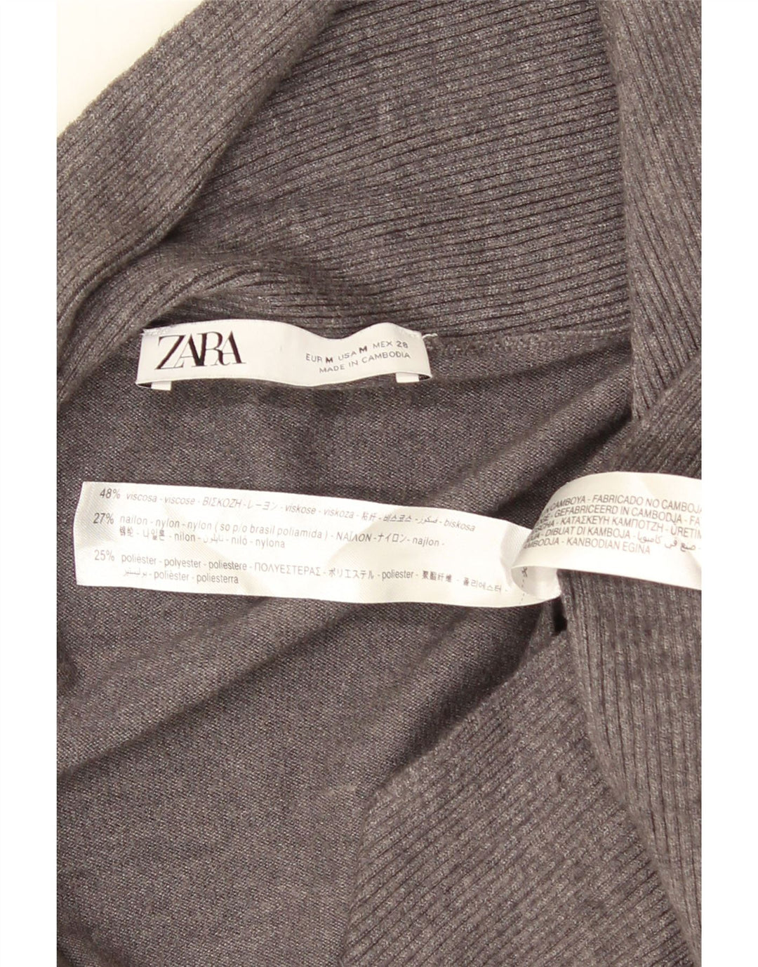 Zara Dame Asymmetrisk Åben Cardigan Sweater UK 12 Medium Grey Viscose