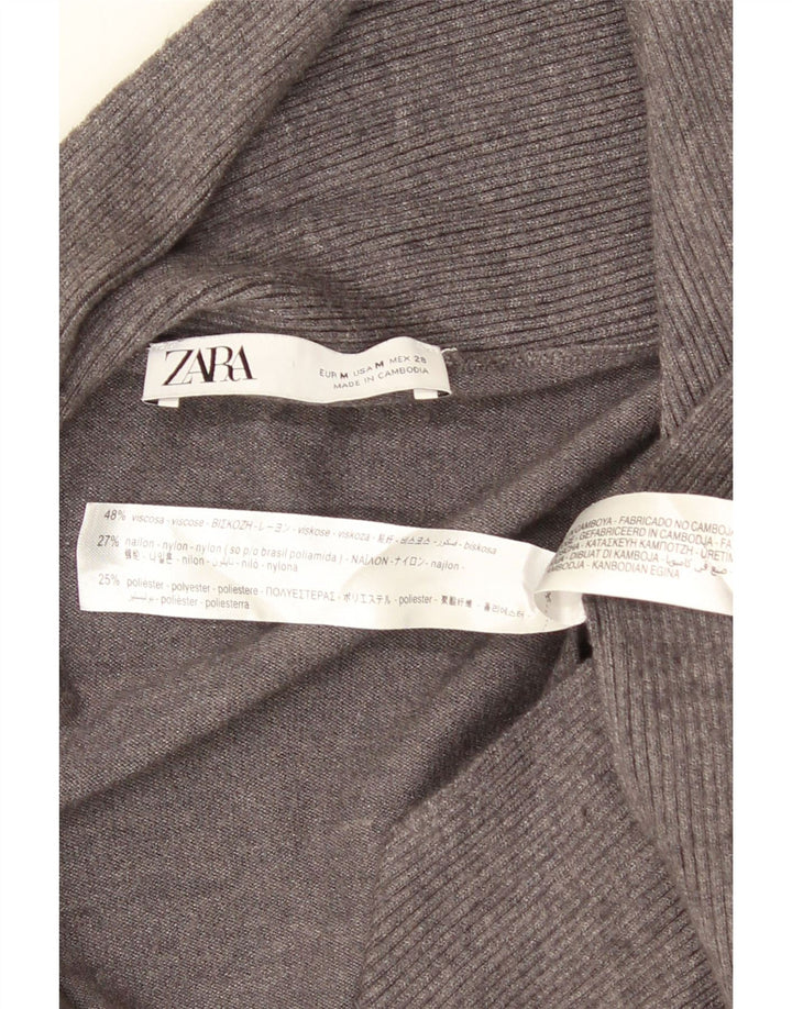Zara Dame Asymmetrisk Åben Cardigan Sweater UK 12 Medium Grey Viscose