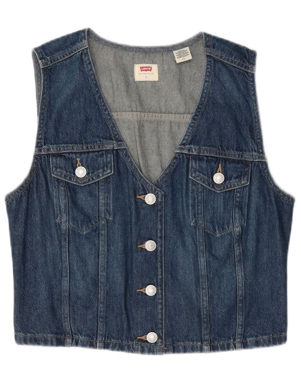 Levi's Womens Crop Denim vest UK 14 Large Blue Cotton