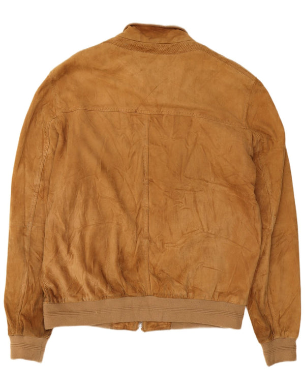 Geox Herre Respira Ruskind Bomber Jacket UK 44 2XL Beige Læder