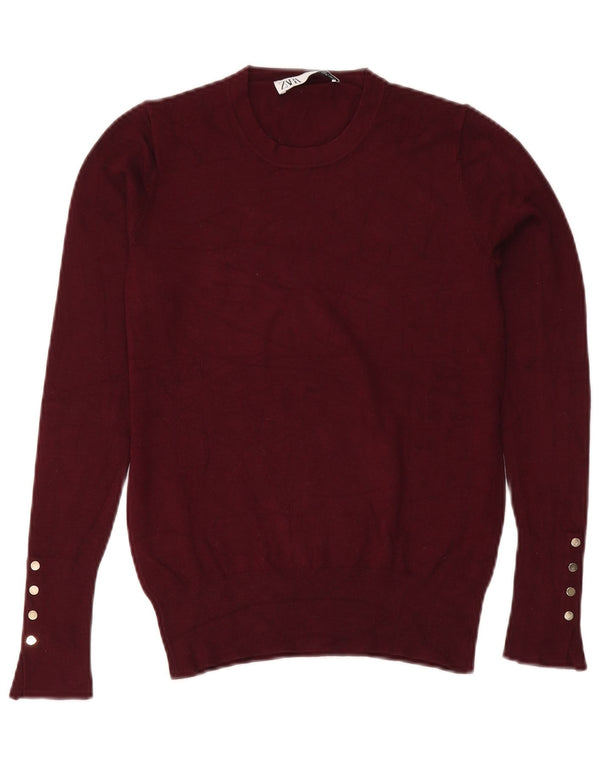 Zara Dame Jumper Sweater UK 12 Medium Burgundy