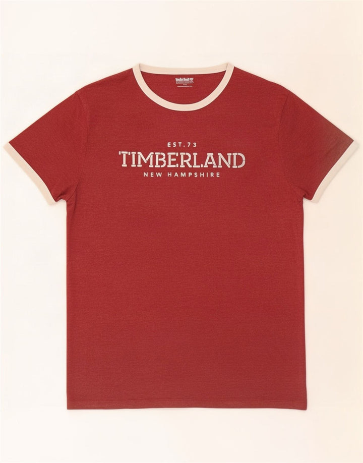 Timberland Herre grafisk T-shirt Top Medium rødbrun bomuld