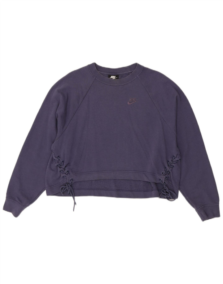 Nike Womens Crop Oversized Sweatshirt Jumper UK 14 Medium Lilla Bomuld