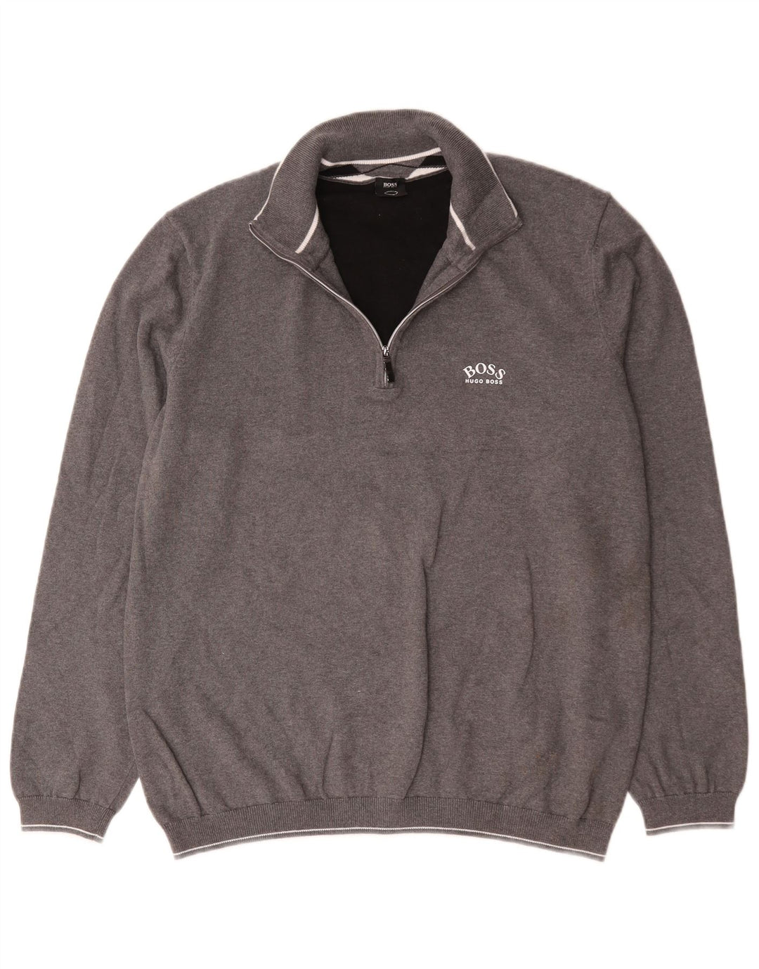 Hugo Boss Herre Zip Neck Sweatshirt Jumper XL Grå Bomuld