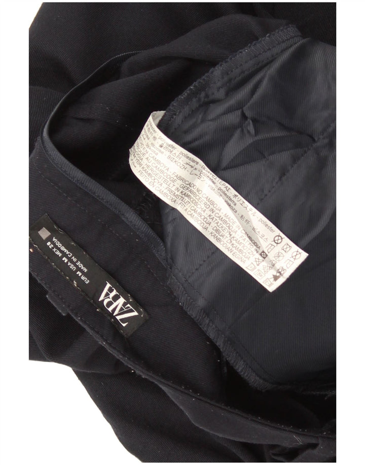 Zara Straight Cropped Bukser Medium W28 L25 Navy Blue Polyester