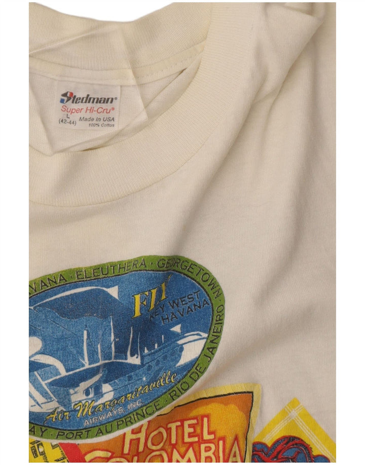 Vintage Herre Jimmy Buffet Grafisk T-Shirt Top Stor Hvid Bomuld