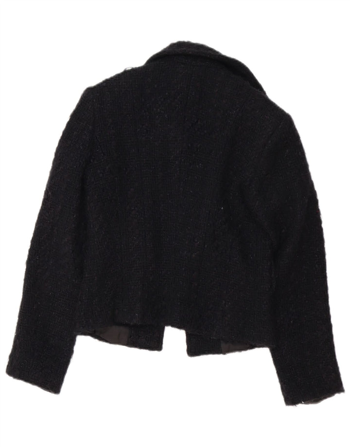 PINKO Dame Crop Blazer Jacket UK 8 Lille sort uld