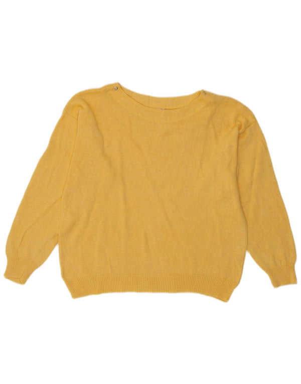 Vintage Dame Boat Neck Jumper Sweater UK 14 Medium Yellow