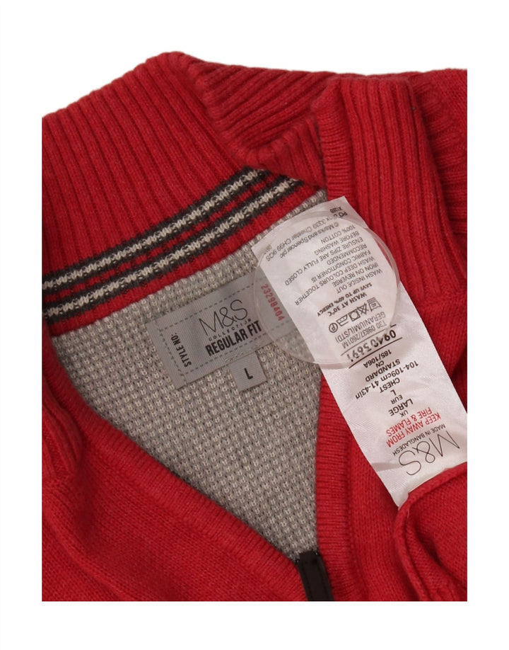 Marks & Spencer Herre Regular Fit Zip Neck Sweater Sweater Large Rød Bomuld