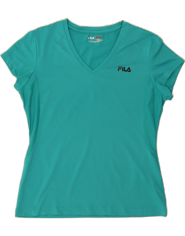 FILA Womens T-Shirt Top UK 14 Large Turquoise Polyester Vintage Fila and Second-Hand Fila from Messina Hembry 