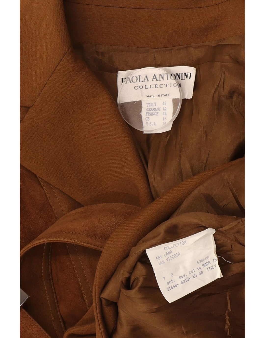 Paola Antonini Dame Blazer Jacket UK 16 Stor Brun Uld