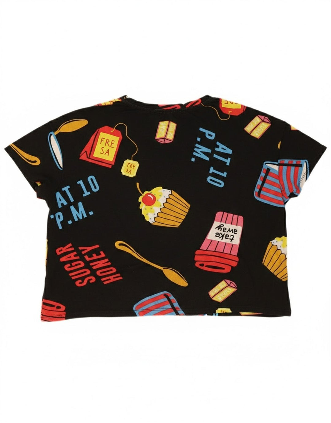 Zara Womens Crop Oversized grafisk T-shirt top UK 14 Medium Black