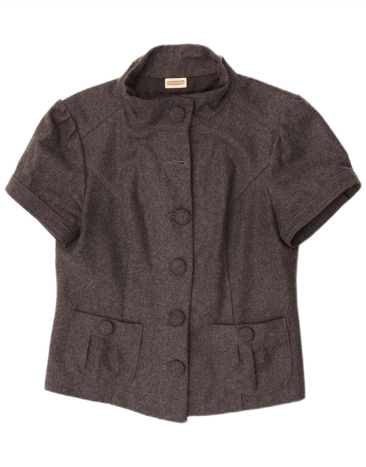 Street One Dame Kortærmet Blazer Jacket UK 14 Stor Grå Uld