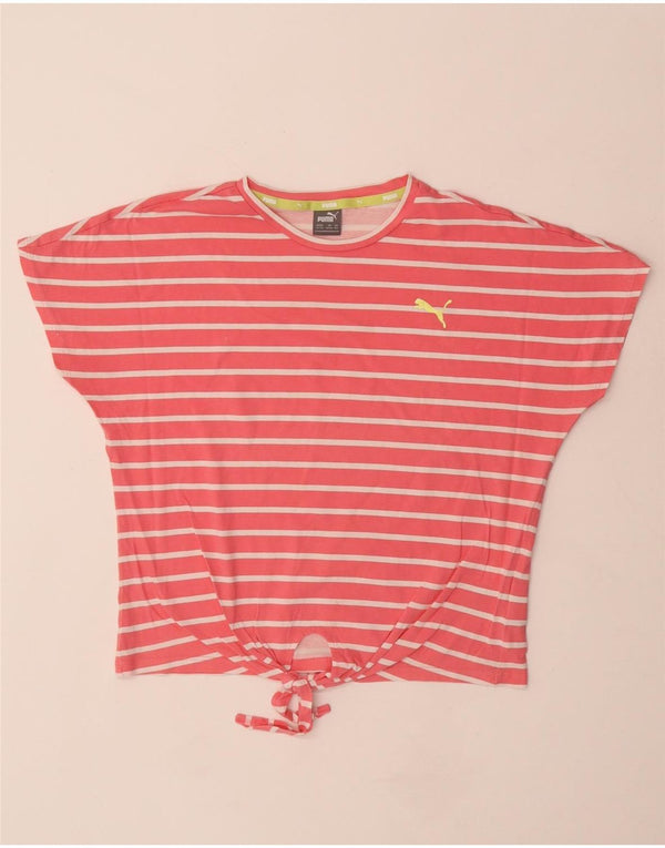 Puma Girls Front Tie T-Shirt Top 13-14 år Pink Stribet Bomuld