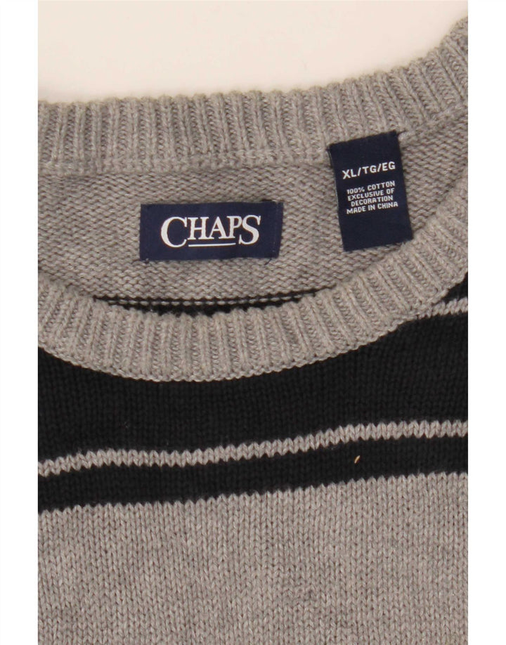 Chaps Herre rund hals sweater XL grå stribet bomuld