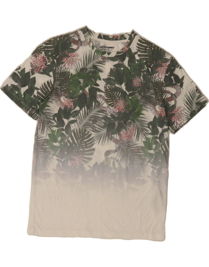 JACK & JONES Mens T-Shirt Top Small White Floral Polyester Vintage Jack & Jones and Second-Hand Jack & Jones from Messina Hembry 