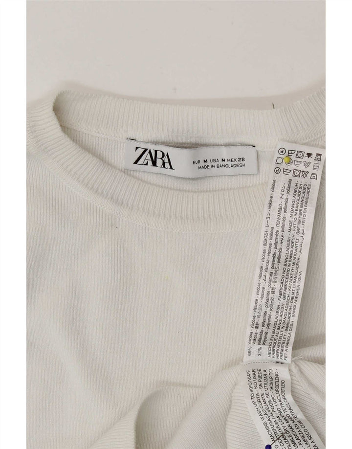 Zara Dame Ærmeløs Crop Top UK 12 Medium White Viscose