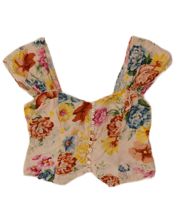 Vintage kvinders ærmeløs korsettop UK 12 Medium Multicolored Floral