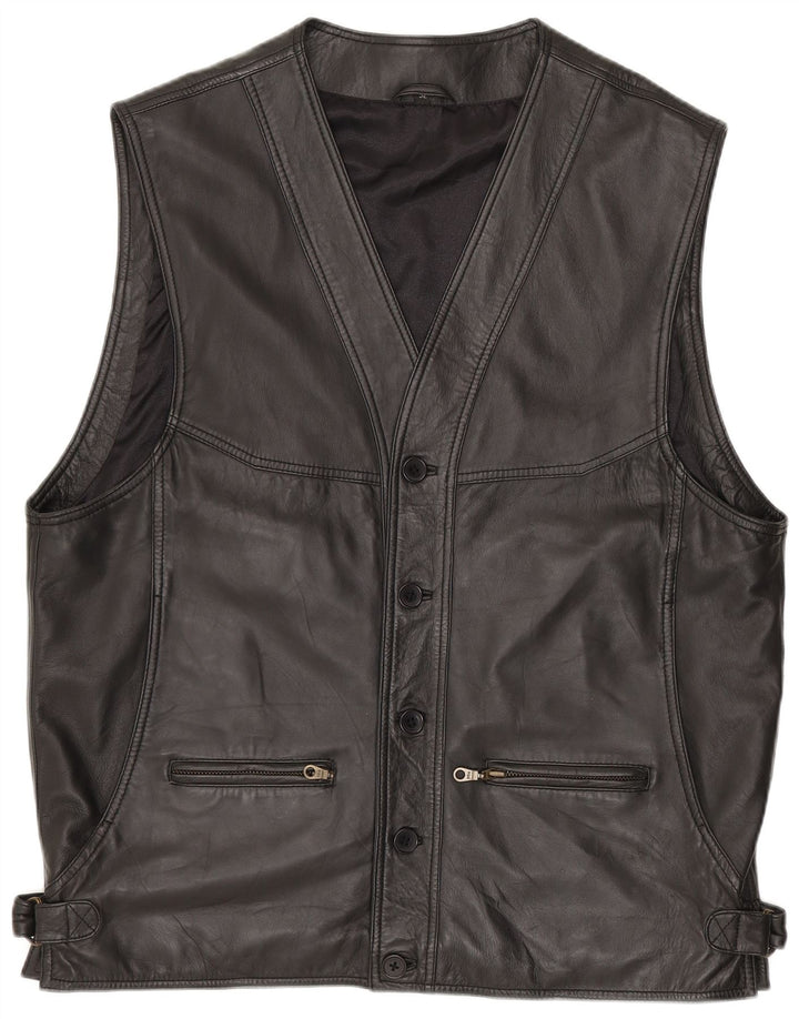 Gilberto Herre Læder Gilet IT 54 2XL Sort Læder