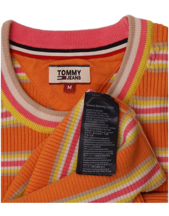 TOMMY HILFIGER Womens Crop Crew Neck Jumper Sweater UK 12 Medium Orange