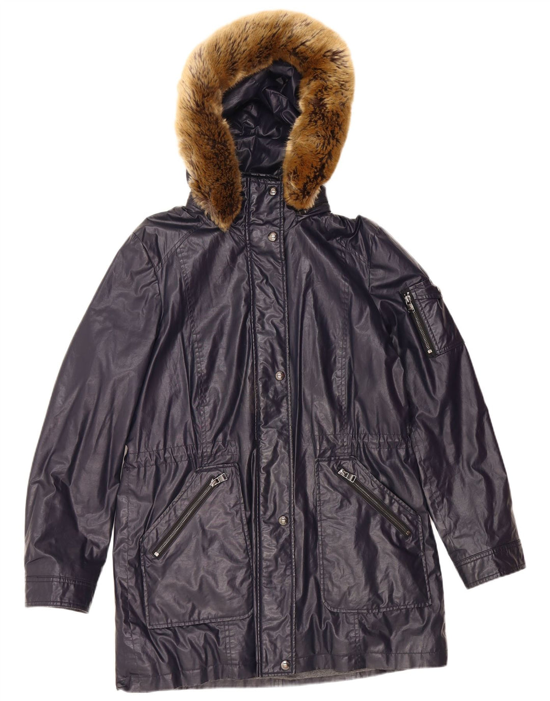 CALVIN KLEIN Dame Hooded Parka Jacket UK 16 Large Navy Blue Polyester