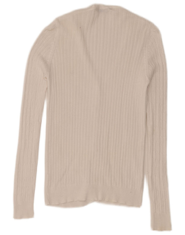 Zara Dame Cardigan Sweater UK 12 Medium White Bomuld