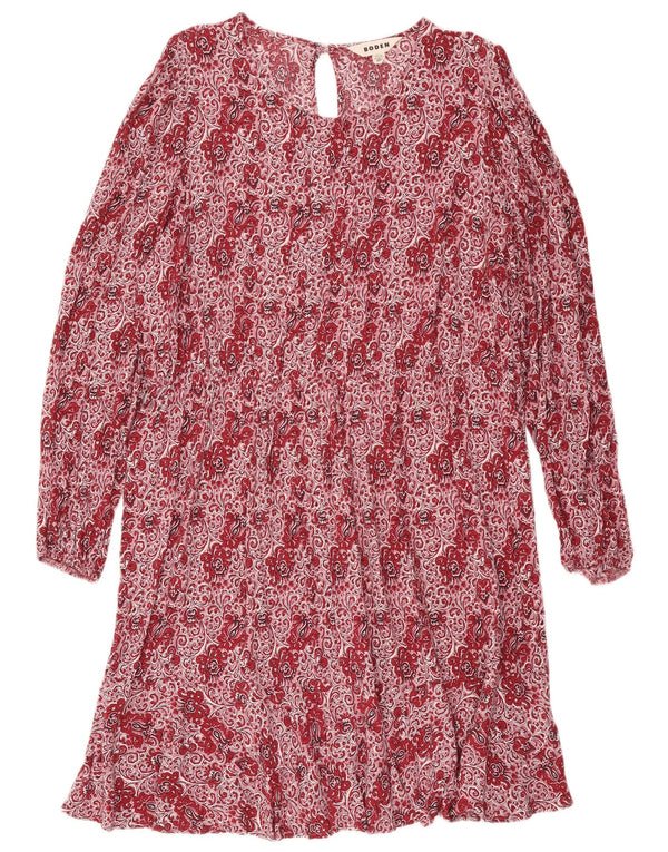 Boden Dame Langærmet Skift Kjole UK 22 3XL Rød Paisley Viscose