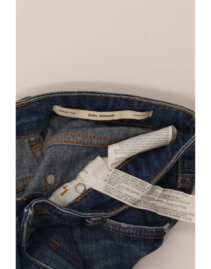 Zara Dame Mid Rise Slim Jeans W26 L29 Blå Bomuld