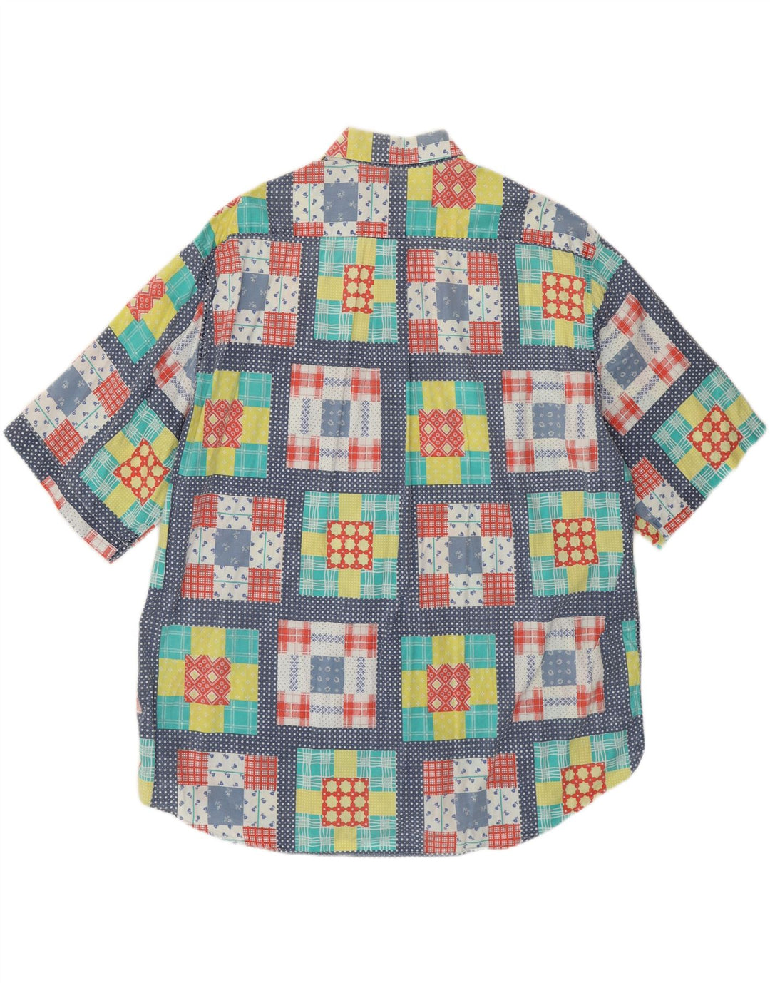 VINTAGE Kortærmet Herreskjorte XL Flerfarvet Patchwork Bomuld