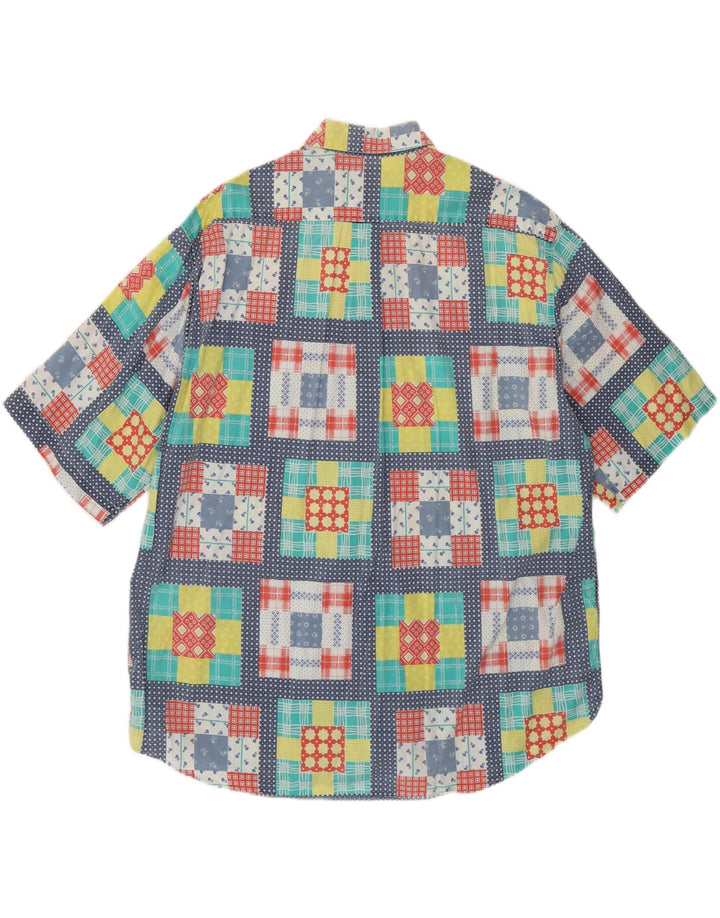 VINTAGE Kortærmet Herreskjorte XL Flerfarvet Patchwork Bomuld