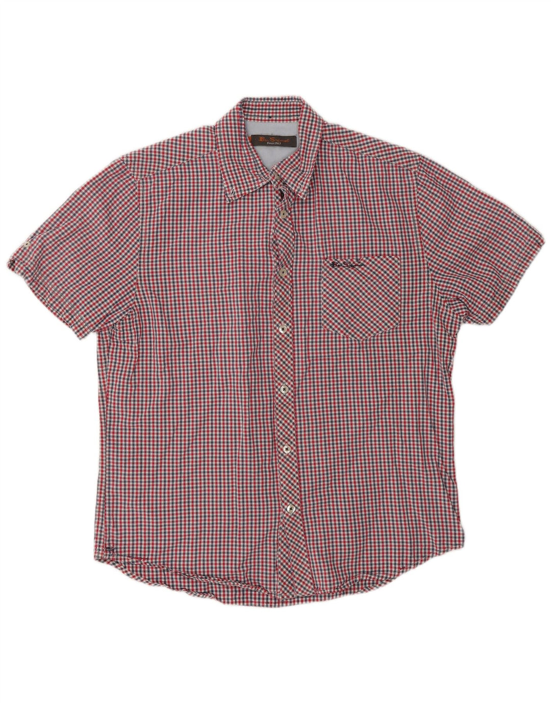 Ben Sherman Kortærmet Herreskjorte Medium Rød Gingham Bomuld