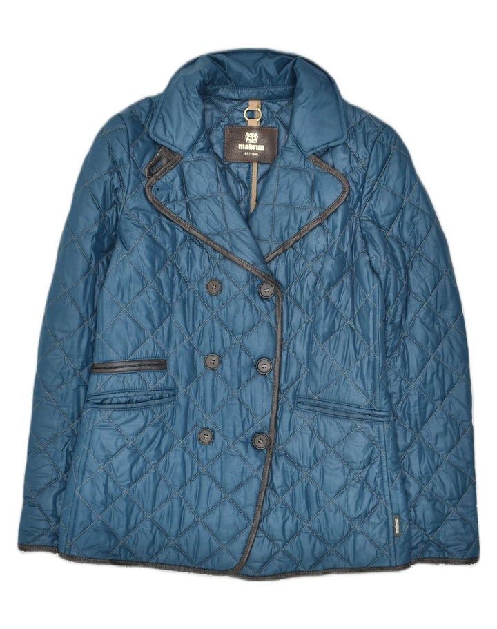 MABRUN Womens Double Breasted Quilted Jacket IT 42 Medium Blue Polyester | Vintage Mabrun | Thrift | Second-Hand Mabrun | Used Clothing | Messina Hembry 